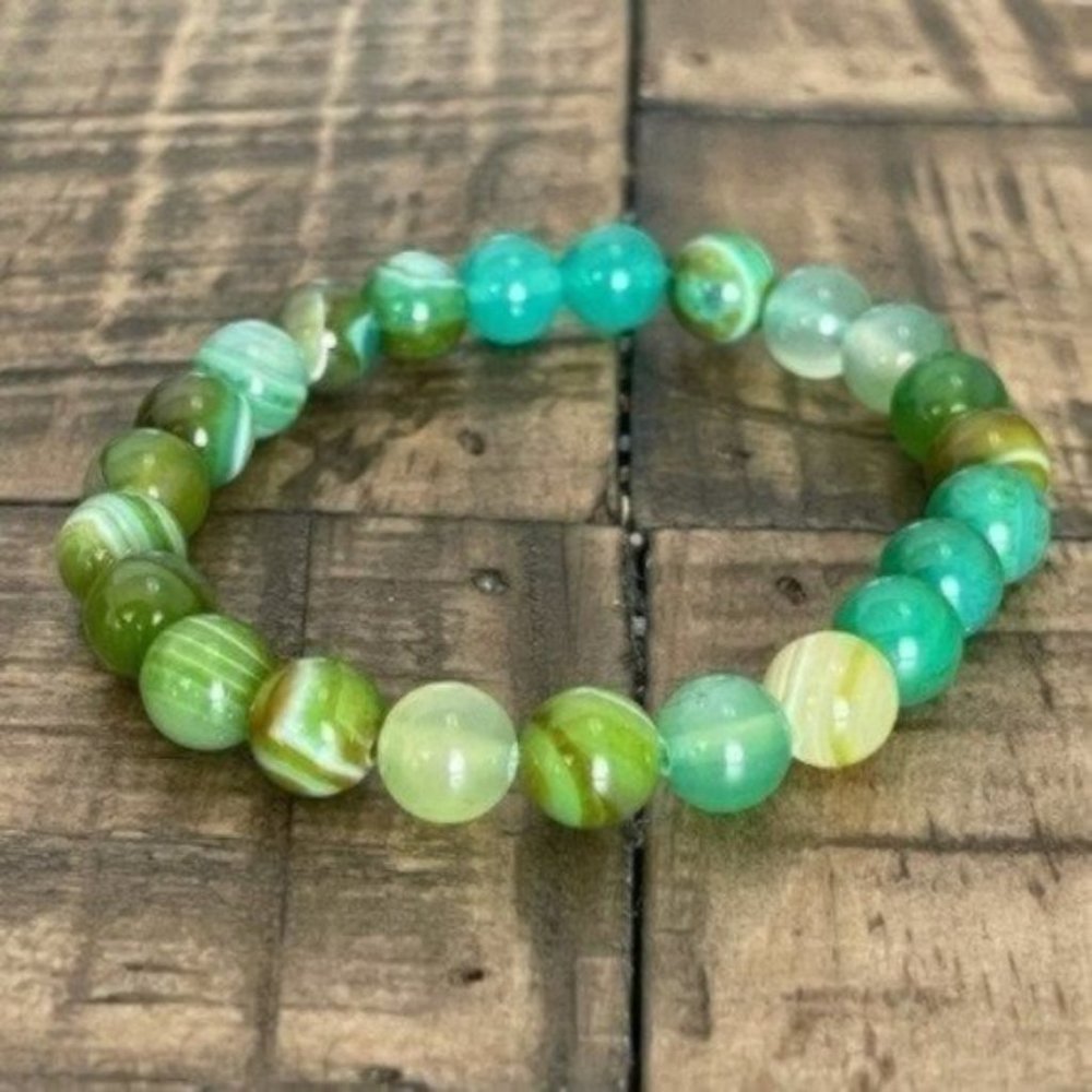 8mm Green Sardonyx Stretch Bracelet - Picture 7 of 7